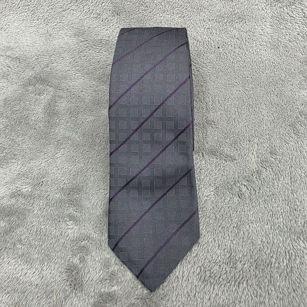 JOHN VARVATOS Mens Purple Striped Silk Tie Made In USA